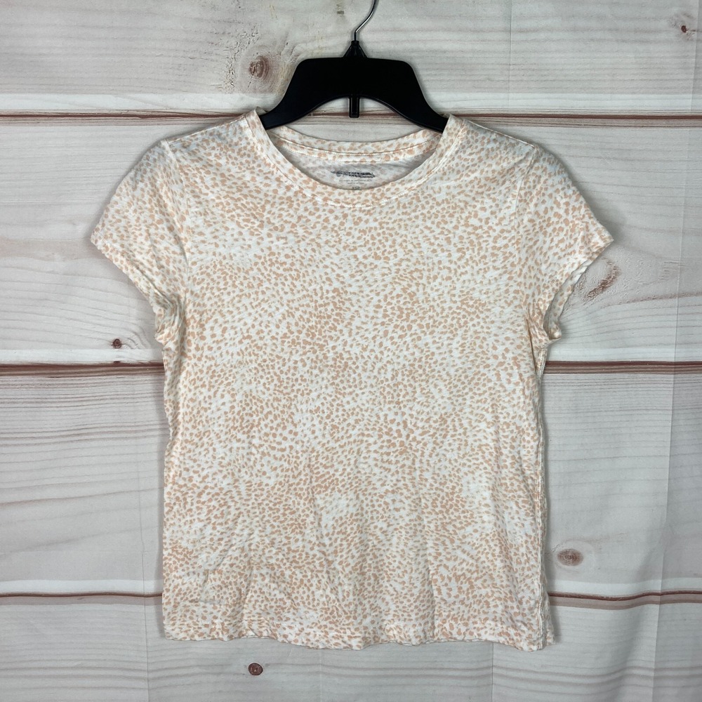 Athleta Top Womens PXS Pink Organic Daily T-Shirt Cheetah Print Crew Neck Cotton